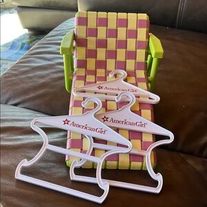 American Girl Pink and Yellow Woven Chair with Hangers